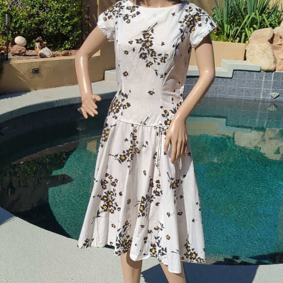 Vintage 1950s Georgiana Drop Waist A-Line Cotton Dress, With Rhinestones - Picture 3 of 16